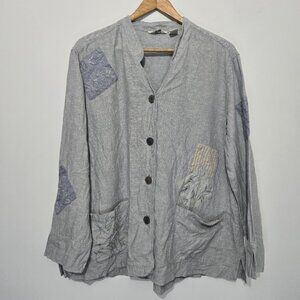 J Jill Linen Patchwork Jacket Sz S Pockets Coastal Grandma Artsy Lagenlook Lagom